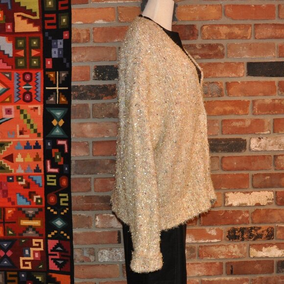 Anthropologie Maeve Twinkle Ivory Gold Tinsel Multicolor Knit Cardigan Sweater - Picture 2 of 9